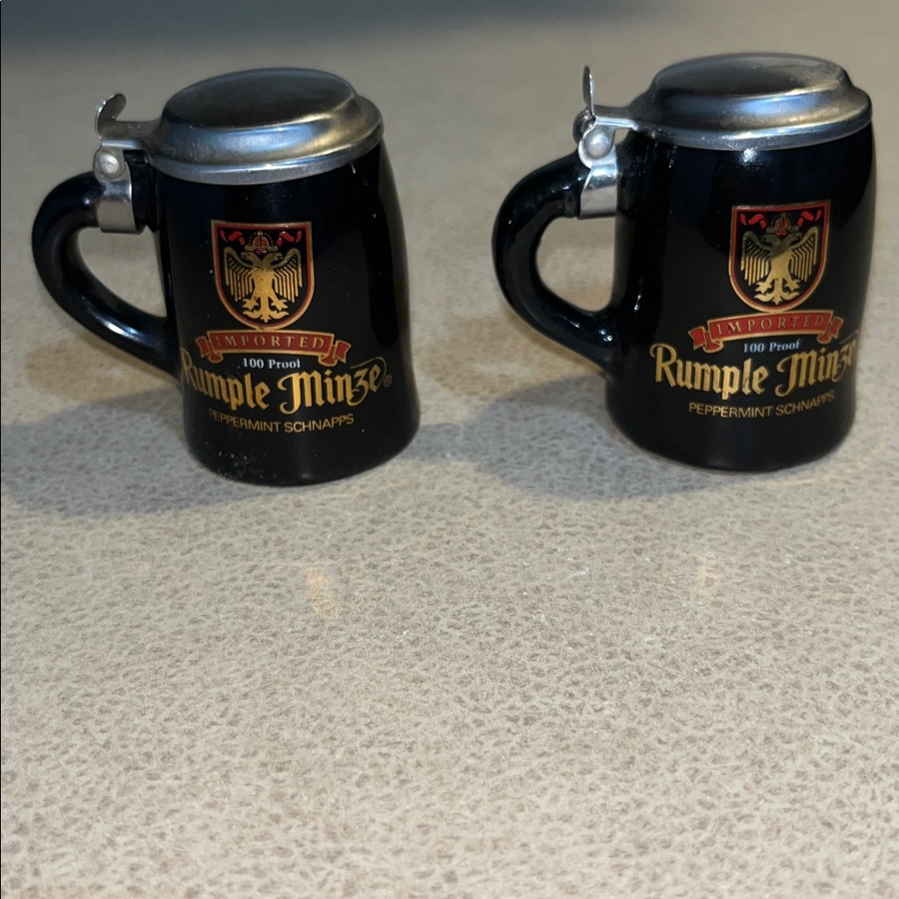 Unique Rumple Minze Miniature Beer Stein Shot with lids set.